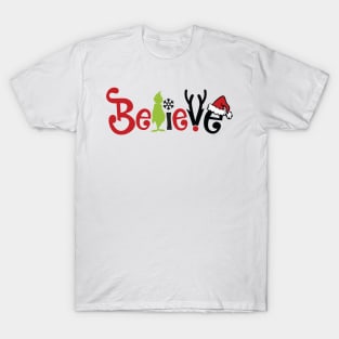 Believe Grinnch Funny Christmas Gift Santa Claus Hat T-Shirt